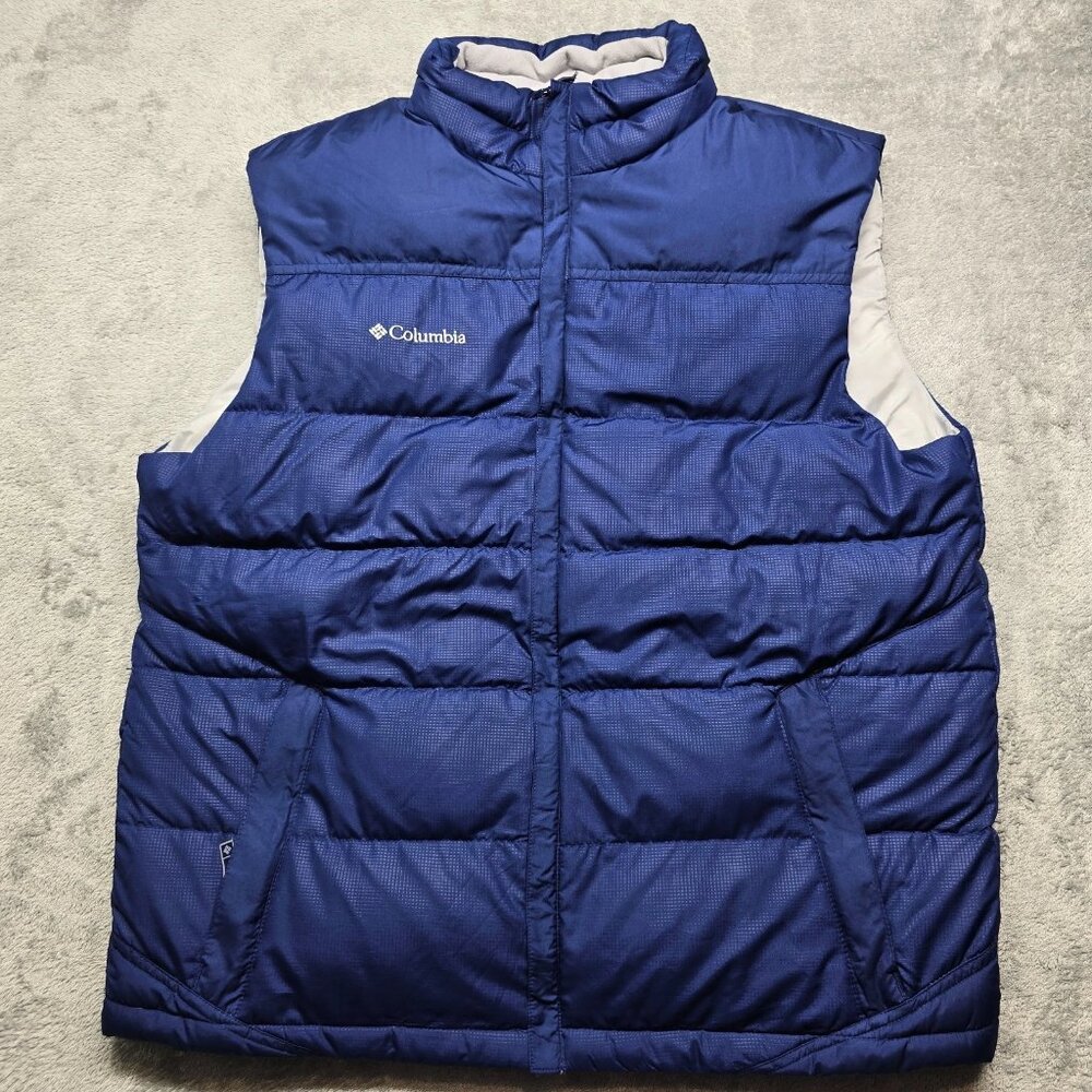 Columbia Puffer Vest Jacket Mens L‎ Blue Zipper Pockets Sleeveless Outdoor